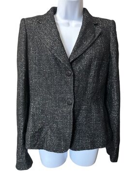 Max Mara Made In Italy Women's Blazer Jacket Wool Blend Size 10 Black Check